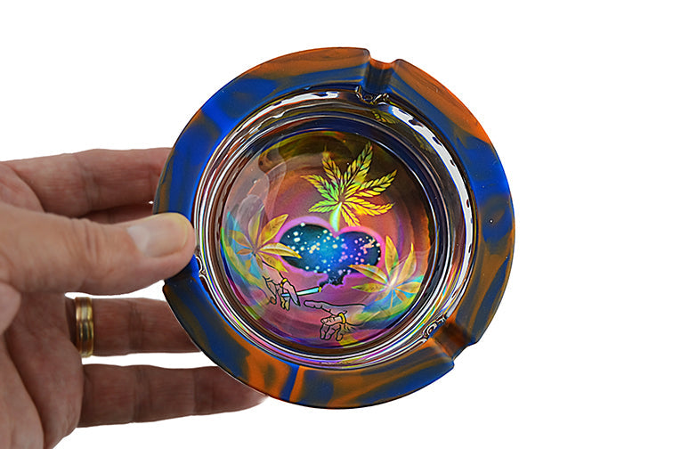 Holographic XL Glass Ashtray w/ Silicone Sleeve (Box of 6)