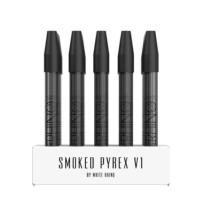 White Rhino - Premium Smoked Pyrex V1 Dab Straw With Silicone Cap (25ct)