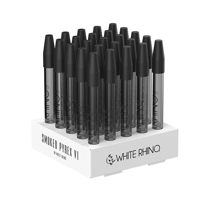 White Rhino - Premium Smoked Pyrex V1 Dab Straw With Silicone Cap (25ct)