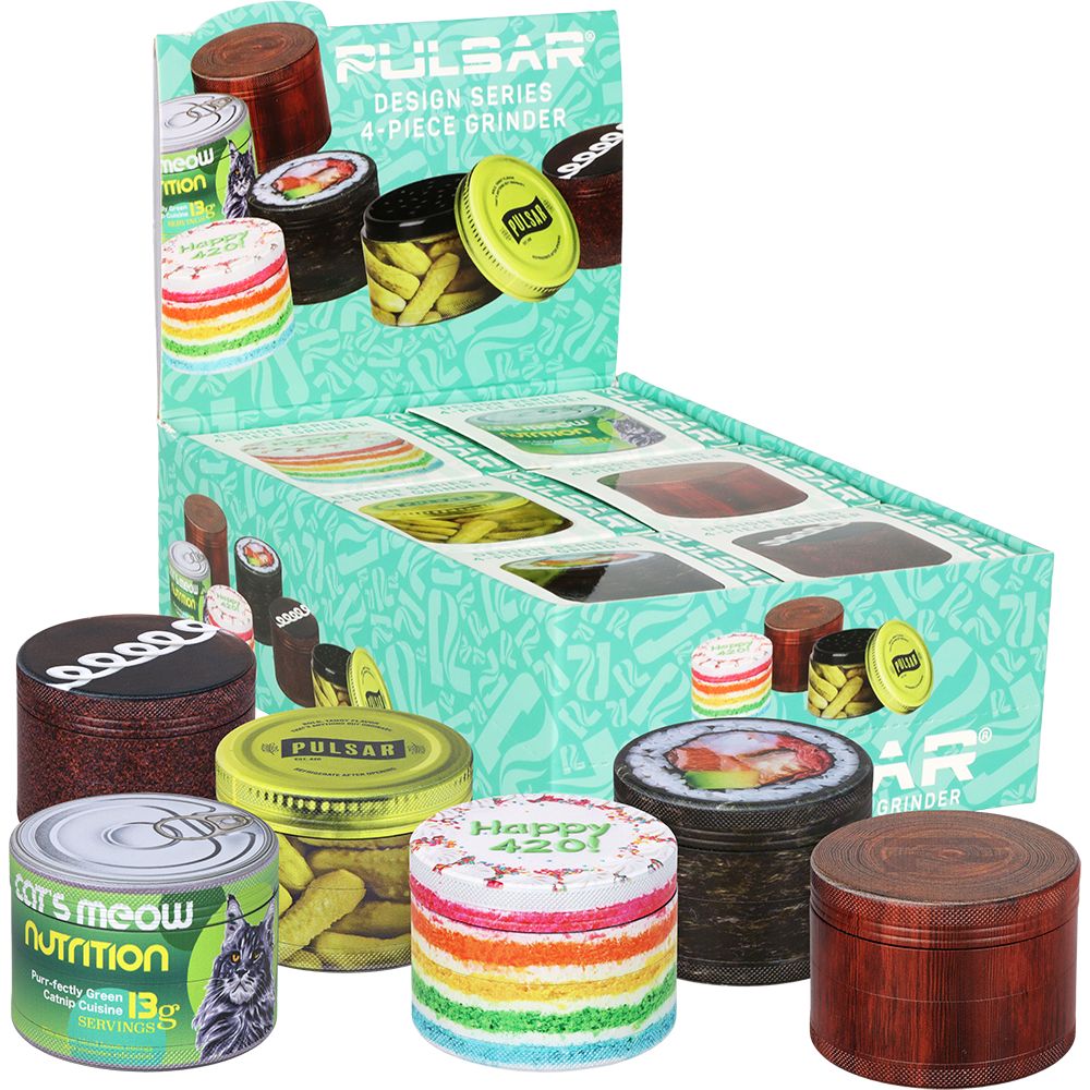 6CT DISPLAY - Pulsar Design Series Aluminum Grinder V3 - 4pc / 2.5" / Assorted Designs, BDD Wholesale