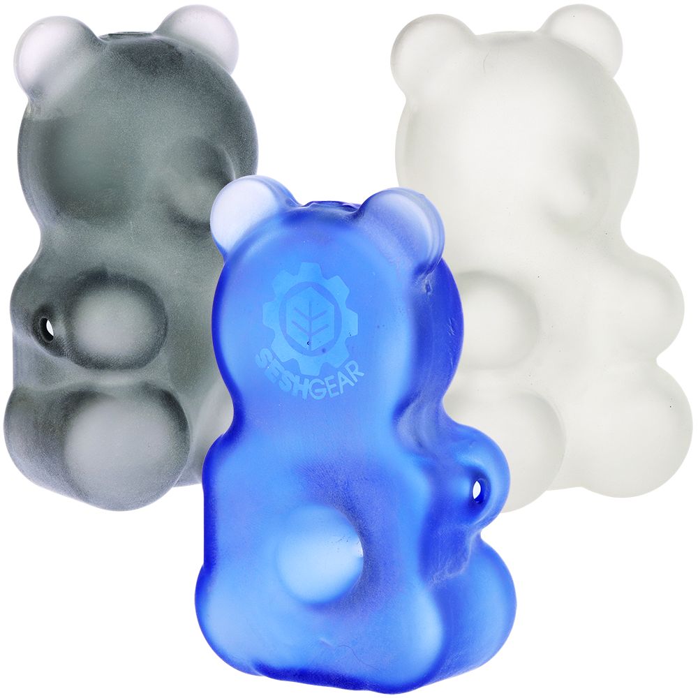 3CT BUNDLE - SeshGear Gummy Bear Glass Hand Pipe - 3.5" / Assorted Colors, BDD Wholesale