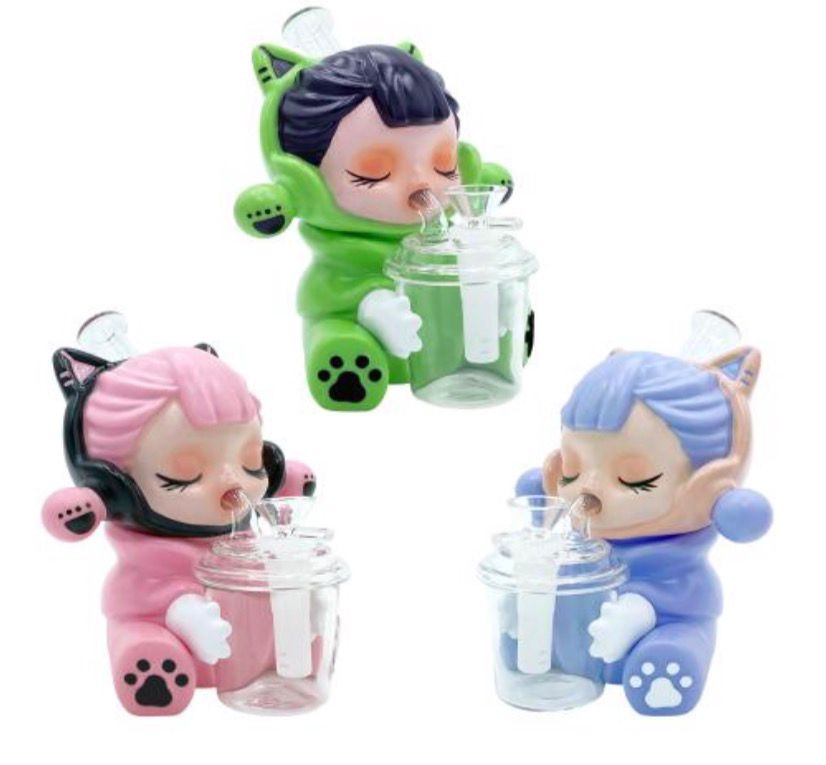 Glass Water Pipe - Cozy Katz (12")