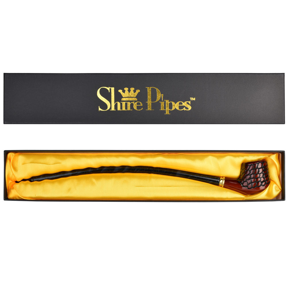 Pulsar Shire Pipes Curved Engraved Cherry Wood Tobacco Pipe - 15", BDD Wholesale