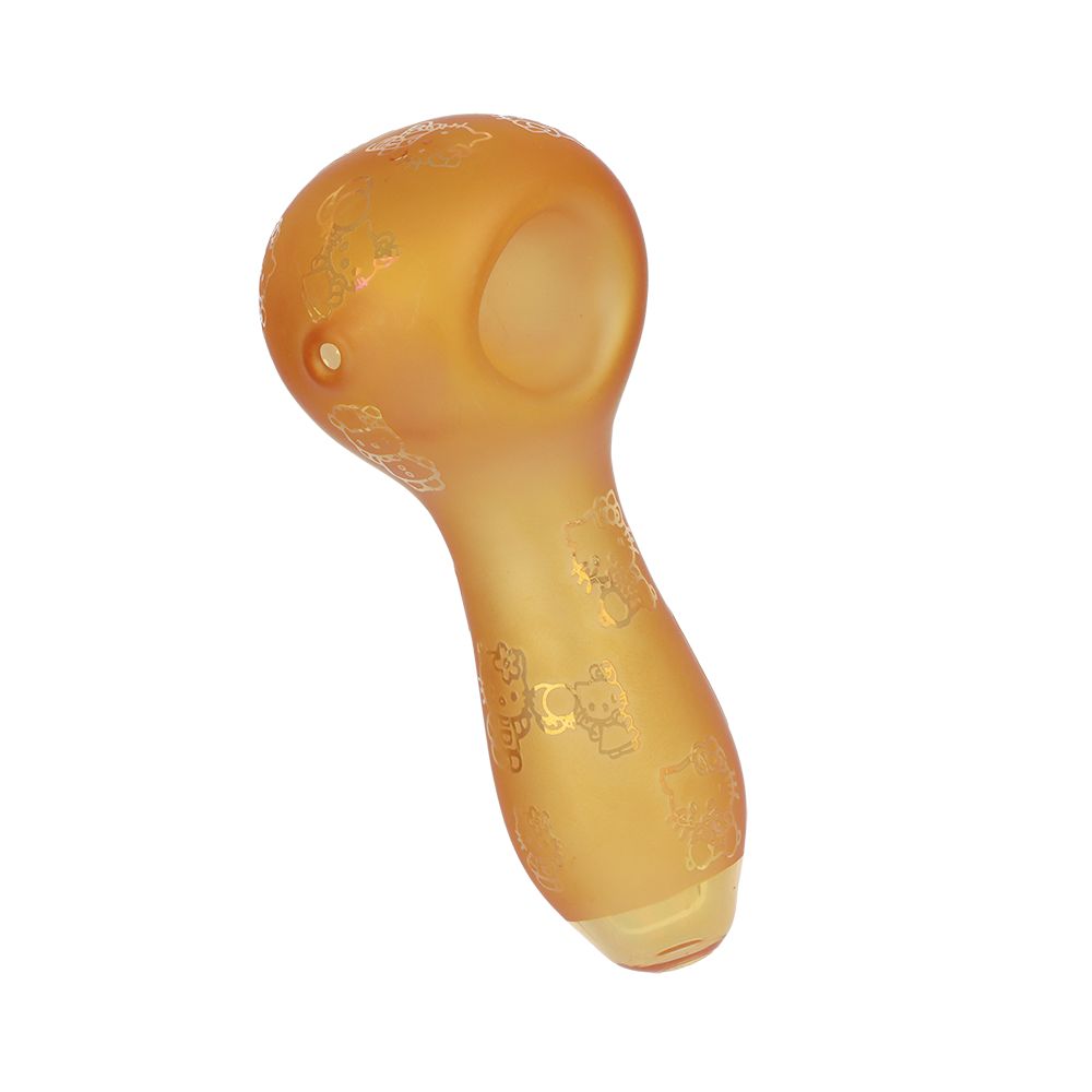 4CT BUNDLE - Hiya Cat Electroplated Etched Glass Spoon Pipe - 4" / Assorted Colors, BDD Wholesale