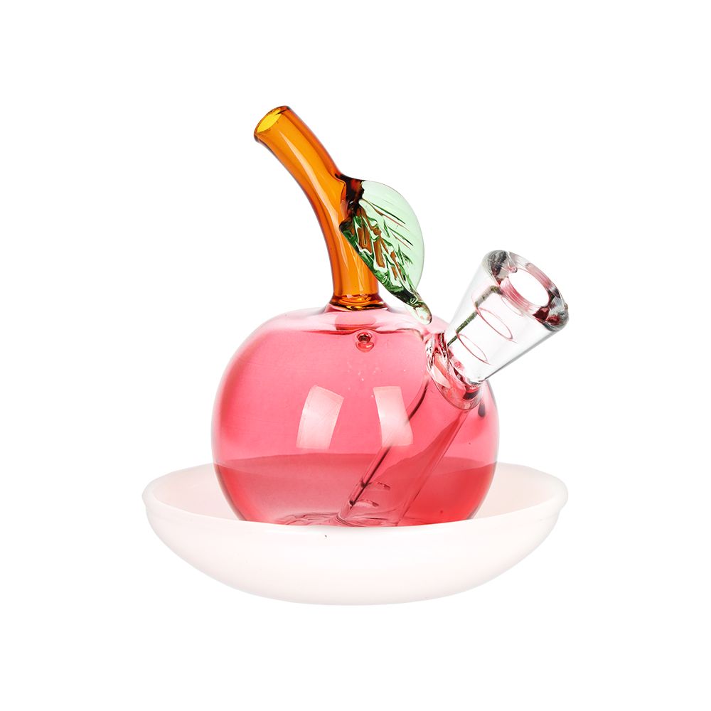Astounding Apple on Dish Glass Cone Bubbler - 3.25" / Red, BDD Wholesale
