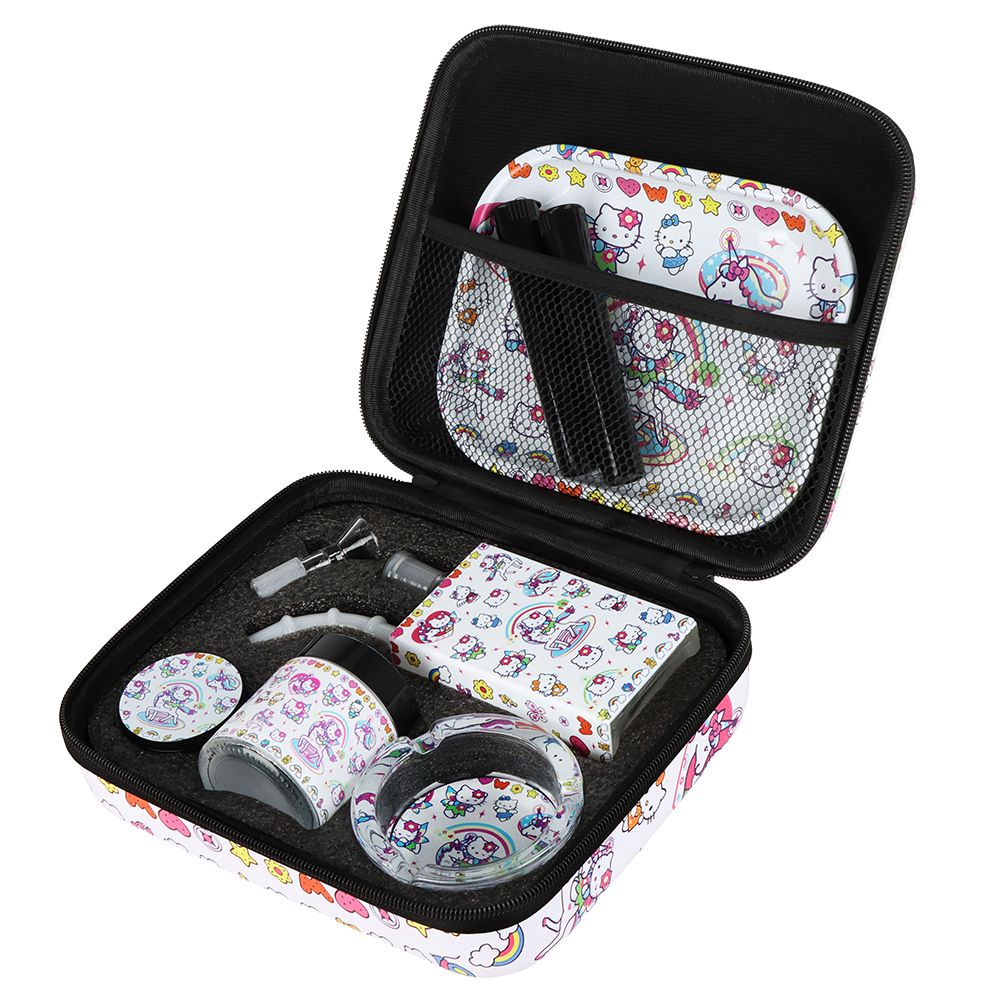 Cute Kitty Juicebox Glass Water Pipe Smoker's Travel Kit - 7" / 14mm F / Unicorn Kitty, BDD Wholesale