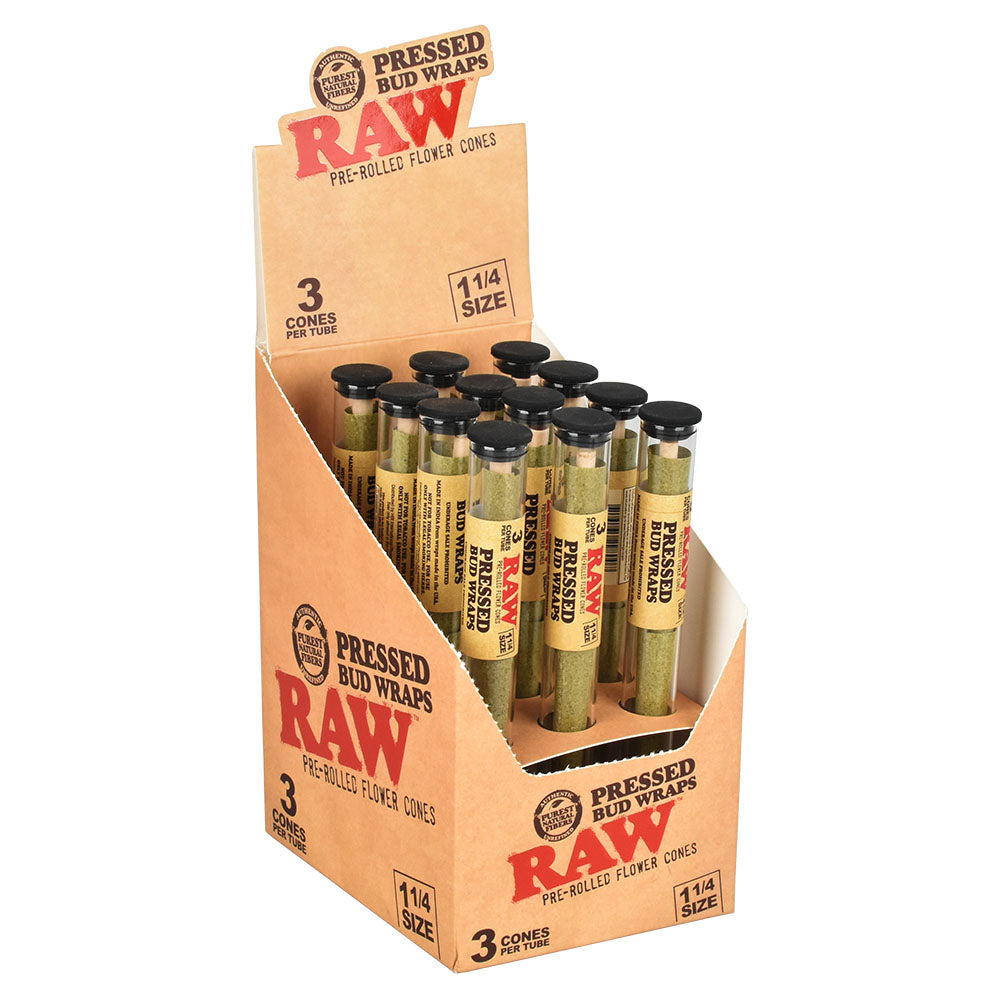 RAW Pressed Bud Wrap Cone | 12pc Display, BDD Wholesale