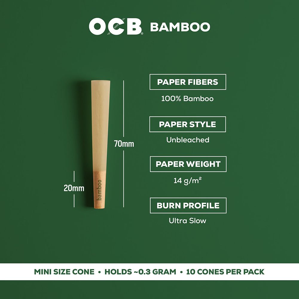 OCB Unbleached Bamboo Pre-Rolled Cones | 24pk Display, BDD Wholesale