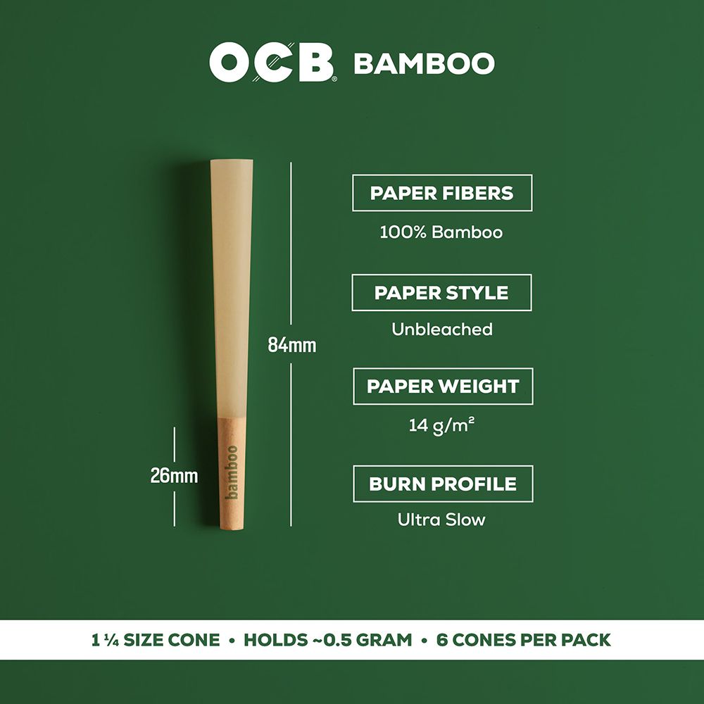 OCB Unbleached Bamboo Pre-Rolled Cones | 24pk Display, BDD Wholesale