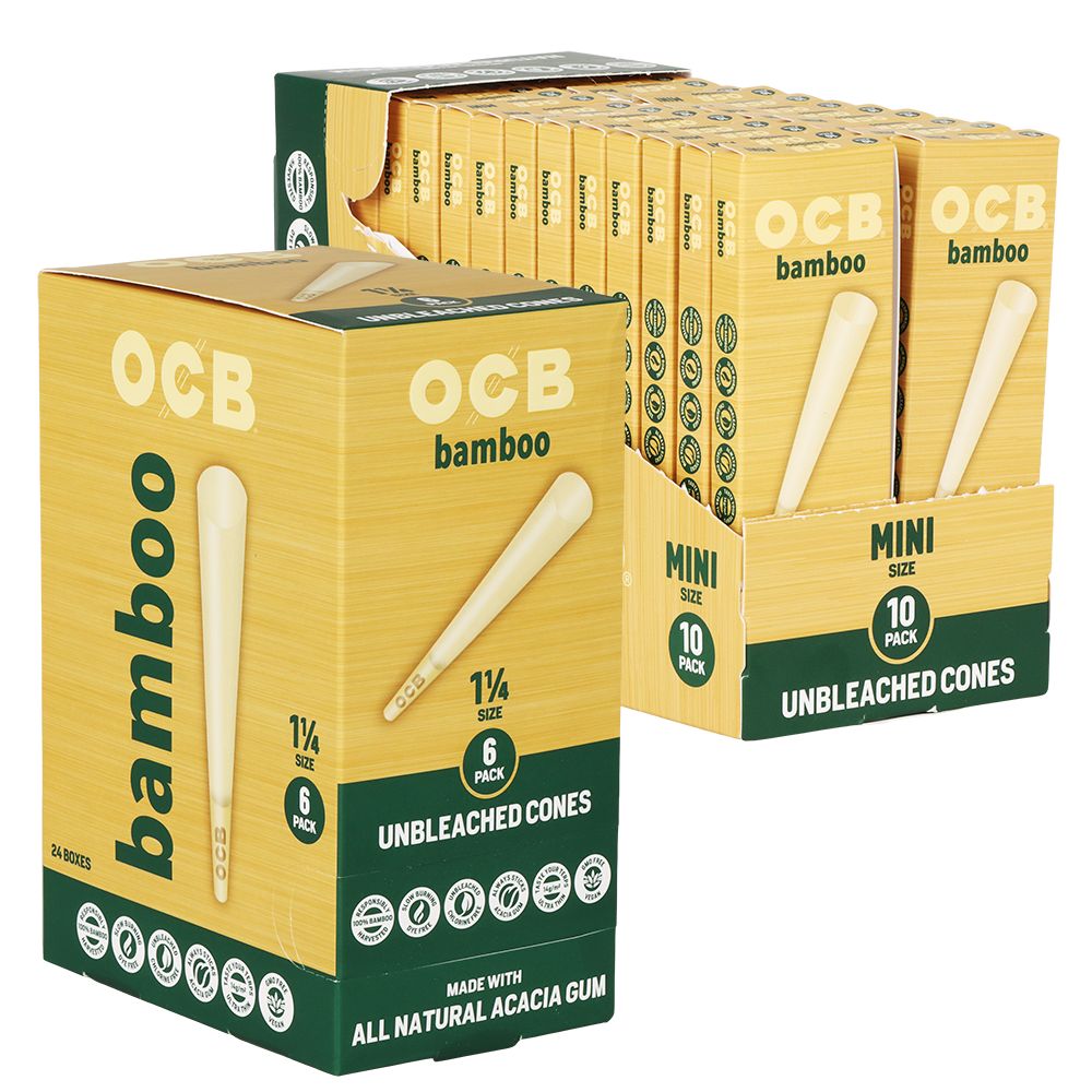 OCB Unbleached Bamboo Pre-Rolled Cones | 24pk Display, BDD Wholesale