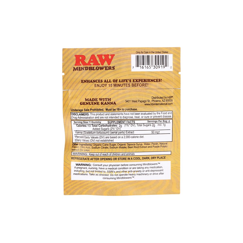 8PK DISPLAY RAW Mindblower Kanna Infused Gummies - 4pc, BDD Wholesale