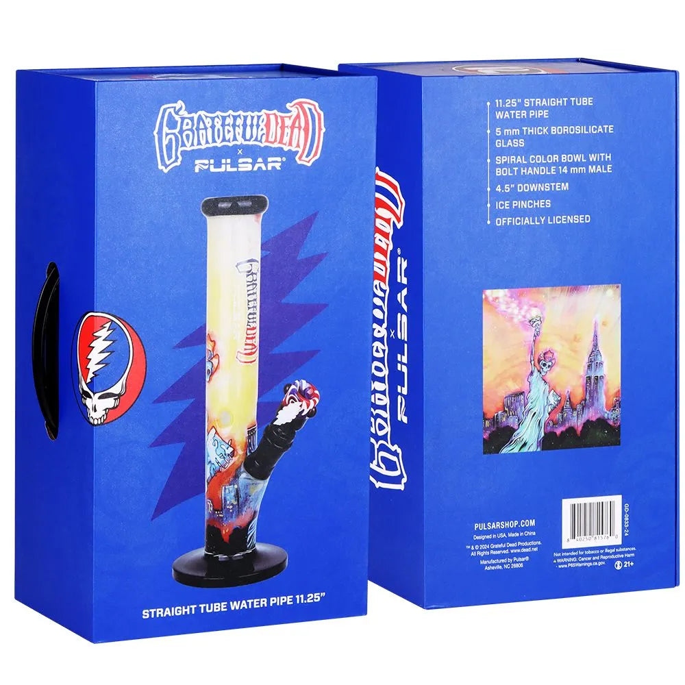 The Grateful Dead x Pulsar Inside Print Straight Tube Glass Water Pipe | 11.25" | 14mm F, BDD Wholesale