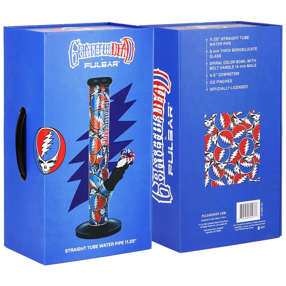 The Grateful Dead x Pulsar Inside Print Straight Tube Glass Water Pipe | 11.25" | 14mm F, BDD Wholesale