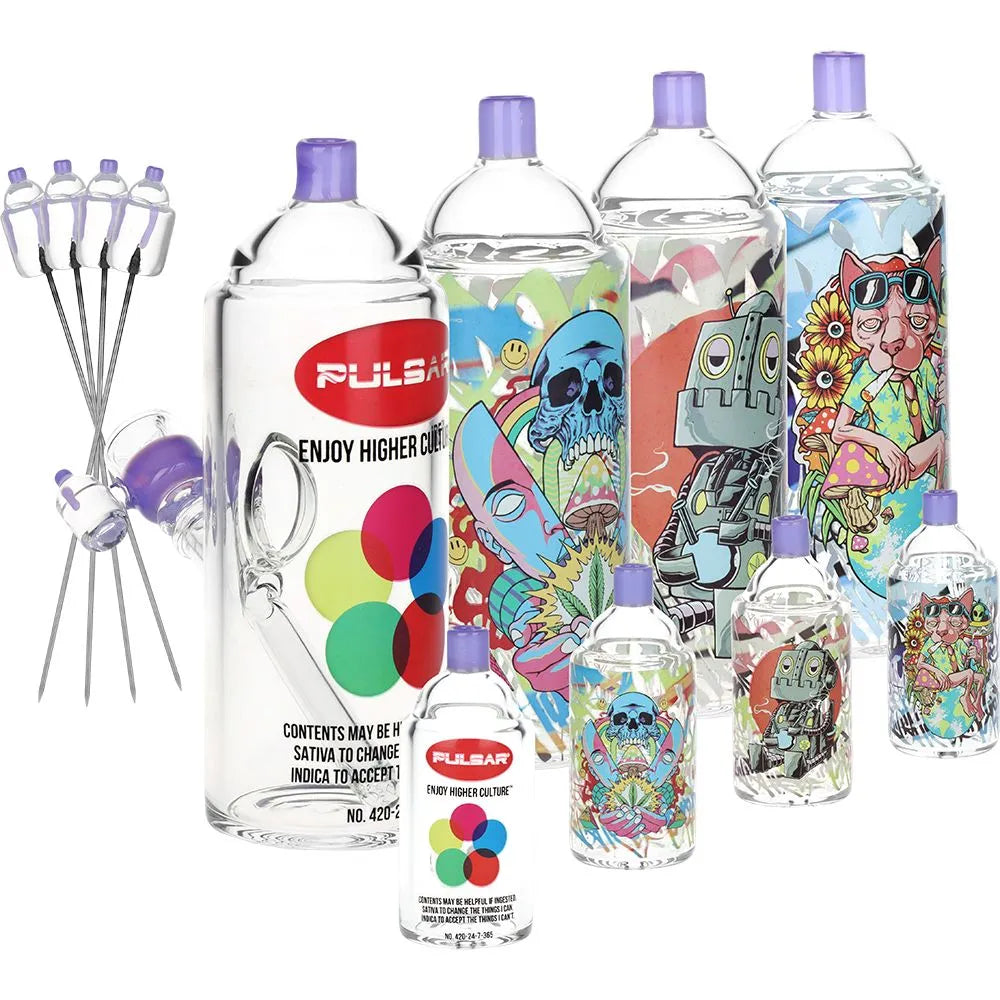 Pulsar Graffiti Series Spray Paint Glass Water Pipe Set / 7.5" / 14mm F, BDD Wholesale