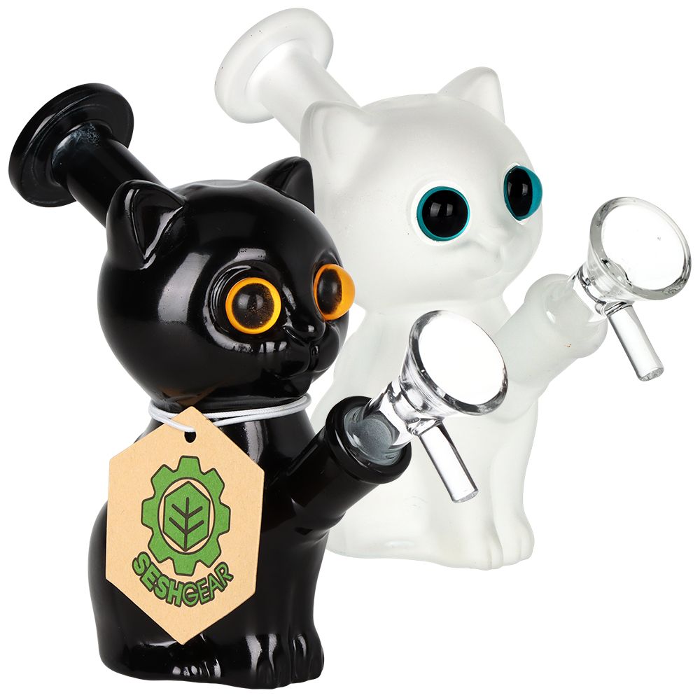 2PC SET - SeshGear Mesmorizing Kitty Glass Water Pipe  - 4.75" / 14mm F / Assorted Colors, BDD Wholesale