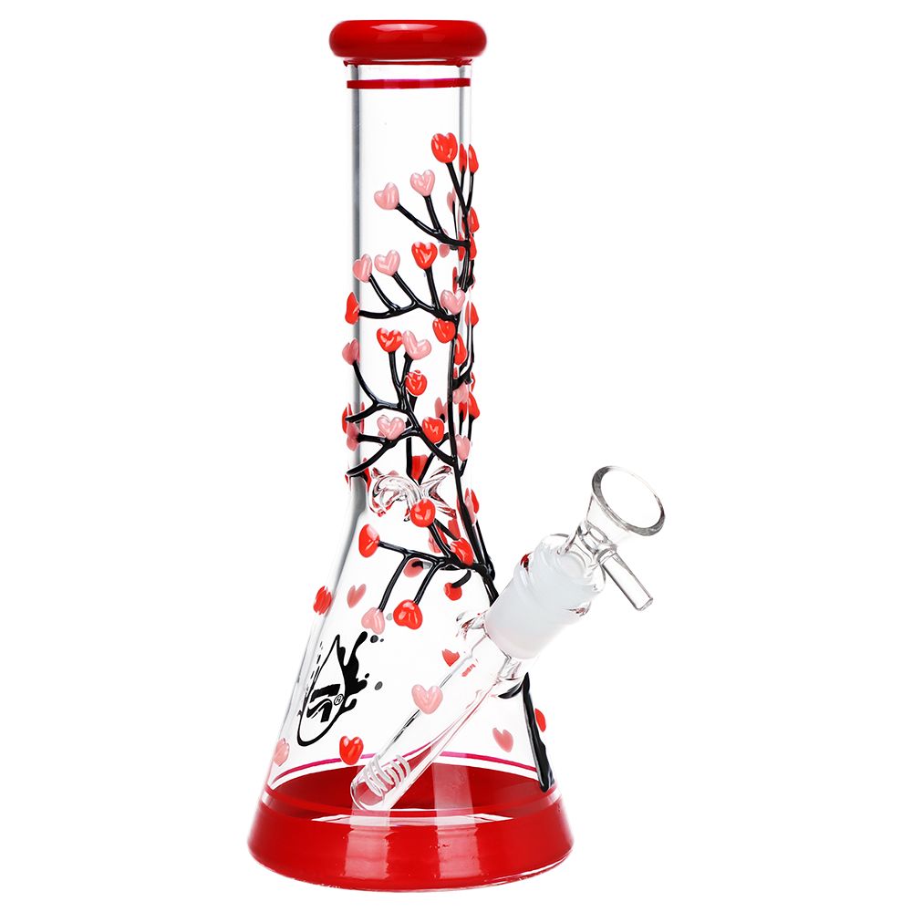 Pulsar Branching Hearts Glow in Dark Beaker Glass Water Pipe - 10" / 14mm F, BDD Wholesale