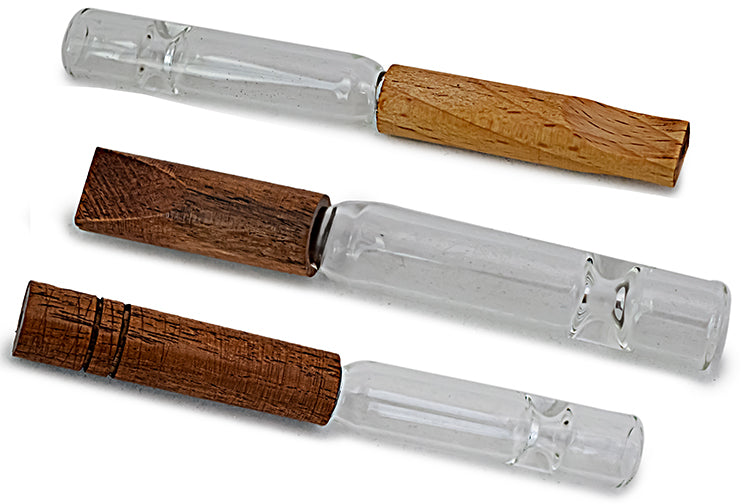 Glass Chillum Bat with Wood Tip